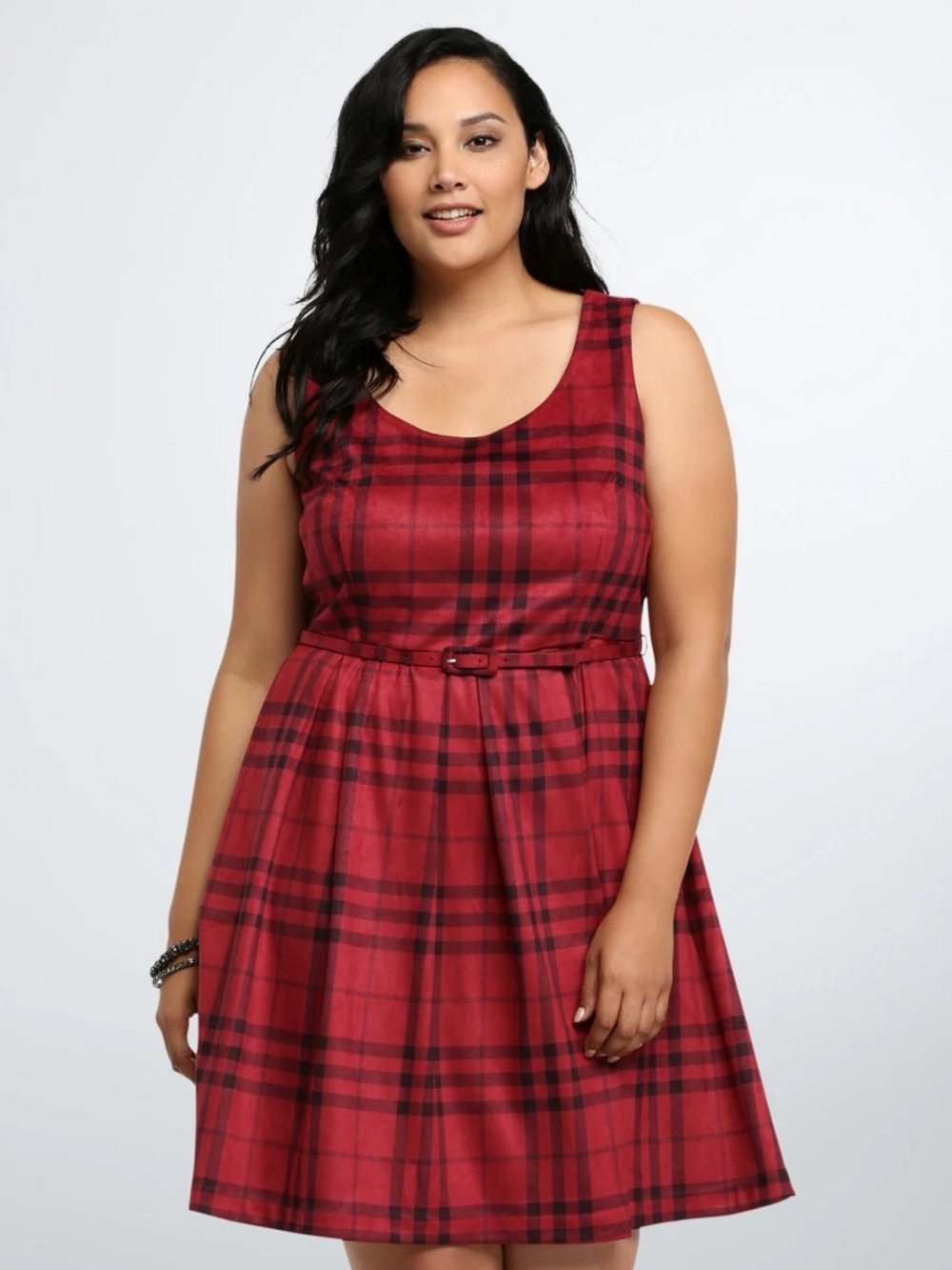 torrid Red and Black Plaid Sleeveless Fit & Flare Dress
